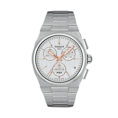 Tissot PRX Chronograph 41mm T137.417.11.031.00 con quadrante argento e bracciale integrato in acciaio