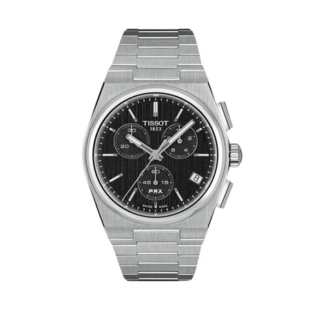 Tissot PRX Chronograph 41mm T137.417.11.051.00 cronografo al quarzo con quadrante nero e bracciale in acciaio