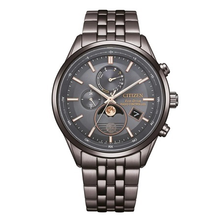 Citizen Tsuki-Yomi Moon Phase BY1037-51H orologio uomo Eco-Drive radiocontrollato con quadrante grigio antracite e dettagli oro rosa