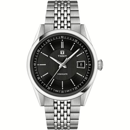 Tissot Visodate T157.407.11.051.00 automatico 39 mm con quadrante nero e bracciale in acciaio a grani di riso